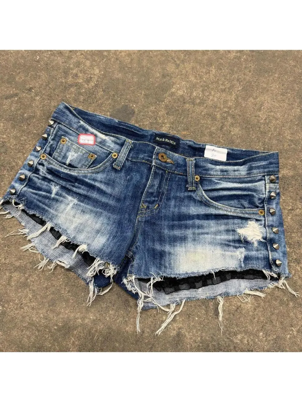 Vintage Y2K Low Rise Denim Micro Shorts Faded Spiked - Picture 3 of 8